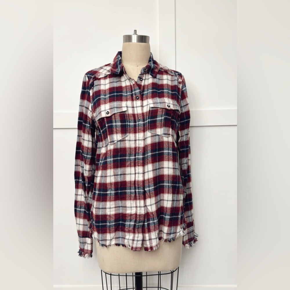 PAIGE Red and Blue Long Sleeve Button Down Shirt